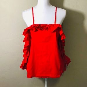 Red blouse open side sleeves
